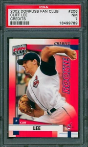 Donruss Fan Club Credits 2002 Cliff Lee #206 RC #/100 raro Indians SP CASI NUEVO PSA 7 - Imagen 1 de 2