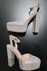 Born on Fifth x Antonio Melani Liv Metallic Glitter Closed Toe Platform Pumps 7M - Picture 1 of 14