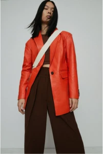 Karen Millen Lammnappaleder Orange Blazer Jacke UK 10 US 6 4 NEU - Bild 1 von 10
