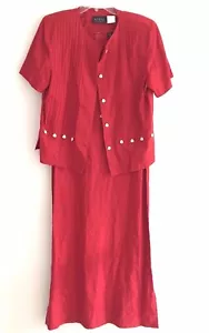 Melissa Harper Linen Blend Maxi Dress Set Women Size 14 Red Short Sleeve - Picture 1 of 9