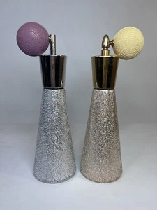 Vintage Retro 1950's Atomic Atomizer Matching Pair Silver/Purple & Gold/Yellow - Picture 1 of 13