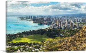 ARTCANVAS Honolulu Hawaii Beach Skyline Canvas Art Print - Picture 1 of 15