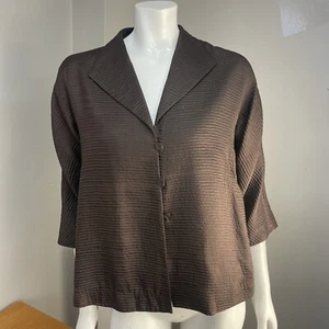 Eileen Fisher Womens Silk Wool Jacket Blazer Lightweight XS Brown Textured - Picture 1 of 6
