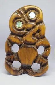 New Zealand Hand Carved Timber Wood Warrior PACIFIC TIKI Maori Vintage Shell Eye - Picture 1 of 11