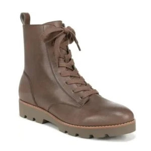 NIB VIONIC Lani Lace Up Zip Leather Combat Boot Lug Sole Greige Brown Grey 6 - Picture 1 of 16