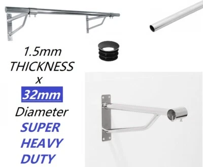 YORKSHIRE DISPLAYS LIMITED 32mm Chrome Industrial Grade Clothes Rail Tube Garment Hanging Walk In Wardrobe