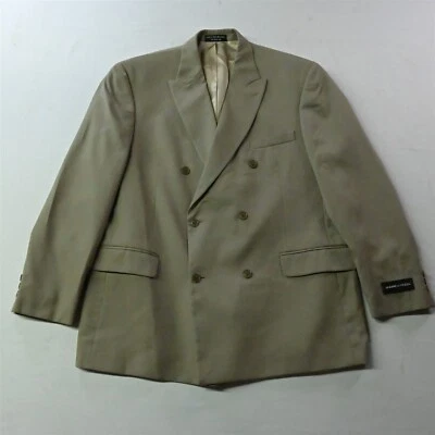 NEW Andrew Fezza 46R Tan Double Breasted Peak Lapel Mens Suit Jacket Sport Coat - Image 1 of 4