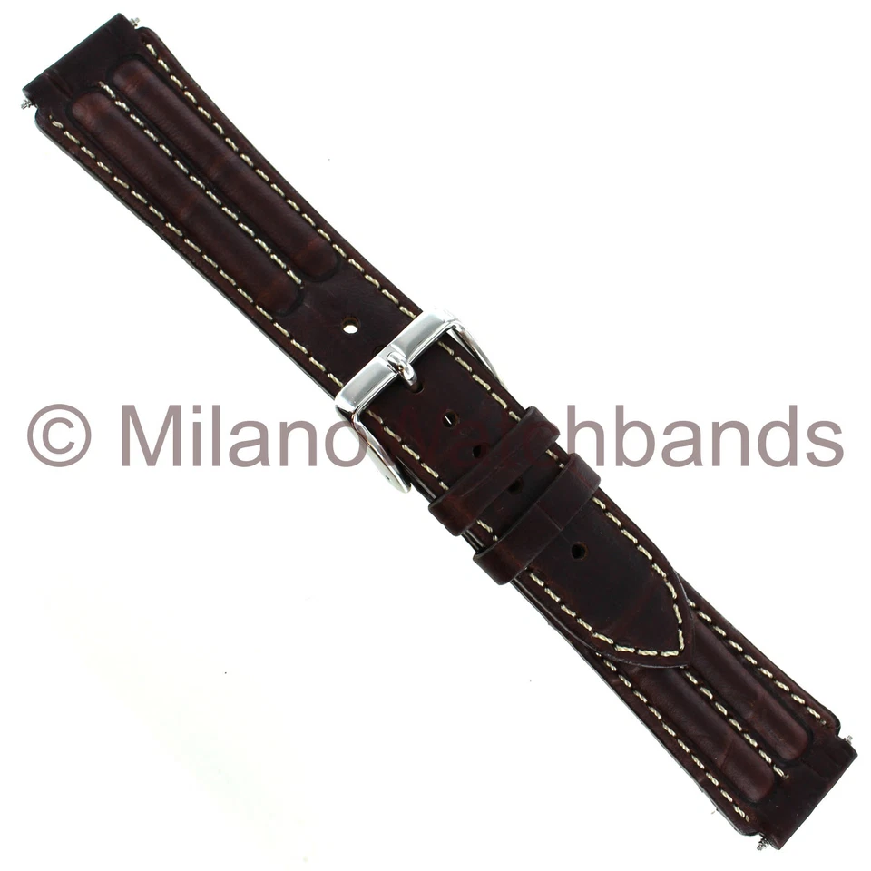 14mm Timex Brown White Stitch Croco-grain Leather Ladies Watch Band Long Tx16714