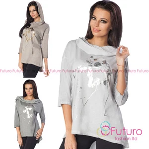 Womens Asymmetric Top Cowl Neck Lightweight Jumper Blouse Sweat Size 8-12 FT2134 - Picture 1 of 7