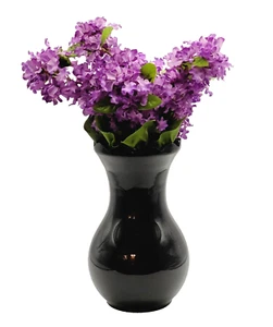 Black Amethyst Scalloped Ridged Rim Vase Distressed Vintage 1970s - Picture 1 of 20