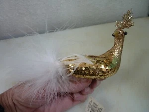 Gold Clip On Peacock Bird Ornament - Holiday Time - Picture 1 of 3