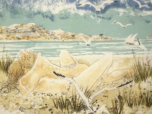 Pierre Emile Gabriel LELONG (1908-1984) LITHOGRAPHIE ORIGINALE Curiosa PLAGE - Picture 1 of 4