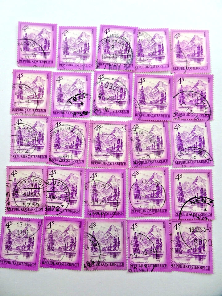 25 AUSTRIA Used Postage Stamps (1973) PINK Mountain Range & Lake Art Crafts - Image 1 of 1