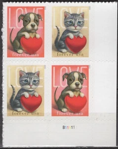 SC# 5745-46 - 2023 Forever - Love: Kitten & Puppy - Mint NH Plate Block 4 - Picture 1 of 1