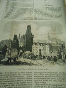 Prague capitale de la Bohême La Tour du Pont 1854 Gravure Print Article - Picture 1 of 2