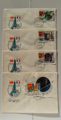 Set of 4 envelopes FDC USSR & FRANCE "International flights in SPACE" - Image 1 of 4
