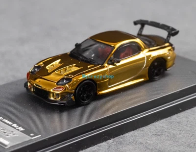 Carro CR TM 1:64 folheado a ouro JDM RX-7 FD3S RE modelo esportivo metal fundido - Imagem 1 de 4