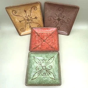 Set of 4 Individual Dip Dish Toscana by Clay Art Orange Green Yellow Brown - Picture 1 of 15