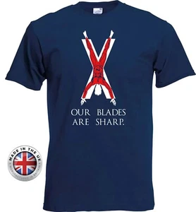 Game of Thrones BOLTON black navy Flayed Man t shirt OUR BLADES ARE SHARP TShirt - Picture 1 of 11