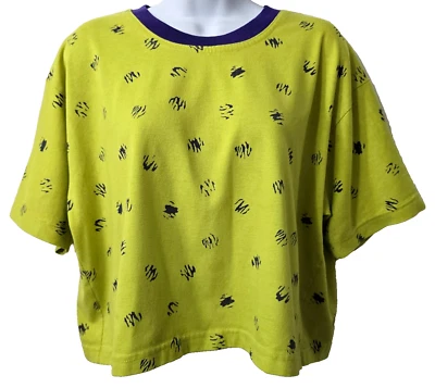 Camiseta corta cuadrada vintage años 90 L camisa cuello redondo manga corta verde neón púrpura retro Foto 1 de 4