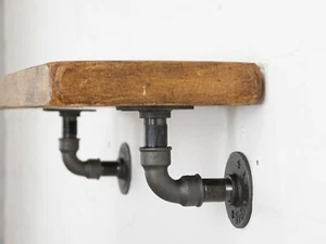 Industrial Steel Pipe Shelf Brackets Curved Style (Pair of Brackets)- Steampunk! - Picture 1 of 9