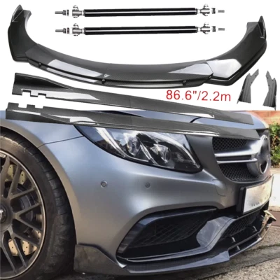 For Mercedes-Benz C Carbon Fiber Front Bumper Lip Spoiler 86.6" Side Skirt Kit Foto 1 de 4