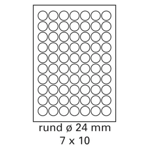 Etiketten 1.000 Bögen Ø 24 mm rund je 70 Sticker auf DIN A4 selbstklebend weiß - Bild 1 von 1