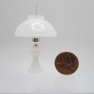 Dollhouse Miniature Chrysnbon Oil Lamp w/ White Milk Glass Hobnail Shade CB104M - Picture 1 of 2