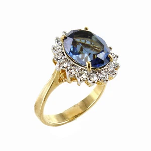 18k Gold Electroplated Simulated Blue Topaz Cubic Zirconia Lady Di Ring Size 6 - Picture 1 of 5