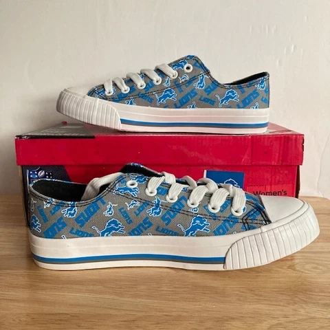 DETROIT LIONS Blue/White FOCO NFL "Low Top Sneakers" Shoes (Women's Size 7) Cover