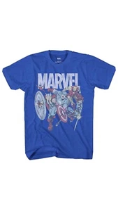 Boys Short Sleeve T-Shirt Blue With Marvel Characters Size (M) 8-10 - Picture 1 of 1