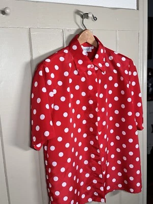 Top vintage de manga corta para mujer talla M lunares abotonados rojo hombreras Foto 1 de 4