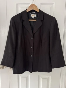 Talbots 14P Womens Black Irish Linen Blazer Jacket Button Front Lined - Picture 1 of 9