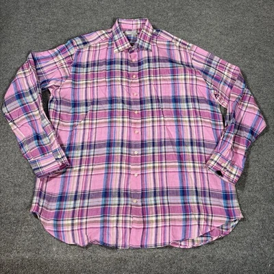 Etro Milano Shirt Mens 46 Linen Button Down Shirt Plaid Purple Long Sleeve Italy - Image 1 of 4
