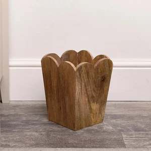 Cubo de papel de basura con borde festoneado de madera de mango cesta decoración neutra - Imagen 1 de 6