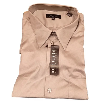 Camisa social 17-1/2 gola 32/33 Perry Ellis portfólio prata colarinho cinza estadias - Imagem 1 de 4