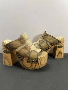 Vintage El Dantes Mega Platform Light Brown Heeled Sandals Rare 90’s Size 7/8 - Picture 1 of 13