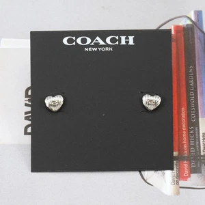 NWOT Coach Signature Heart Stud Earrings Silver Tone - Picture 1 of 6