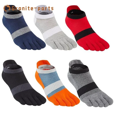 Men Five Finger Toe Low Cut Sport Solid Athletic Ankle Work Cotton Socks 6 Pairs - Image 1 of 4