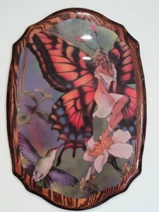 Dan May 1996 fantasy art butterfly fairy wood wall plaque 22x15 Decoupage  - Picture 1 of 5