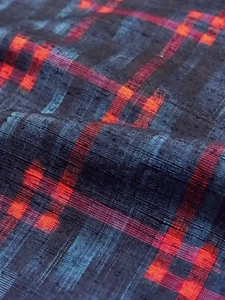 e032-L_Tela Kimono Japonesa_Seda, Azul Marino, Kasuri, Tsumugi, 158 cm - Imagen 1 de 8