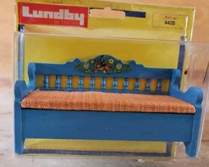Vintage LUNDBY Schweden Puppenhaus Möbel blau Leksand bemalt Bank NEU VERSIEGELT - Bild 1 von 5