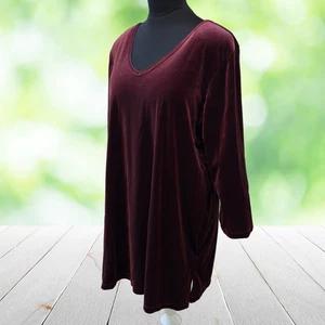 Top túnica SUSAN GRAVER para mujer XL terciopelo vino manga 3/4 cuello en V elástico navideño - Imagen 1 de 10
