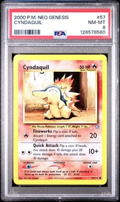 PSA 8 NM-MT Cyndaquil Neo Genesis Pokemon Card 57/111 - Image 1 of 2