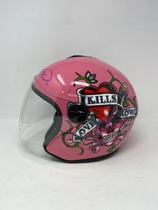 Ed Hardy Motorcycle Helmet by Christian Audigier Large 59-60 cm Pink Love Kills - Picture 1 of 9