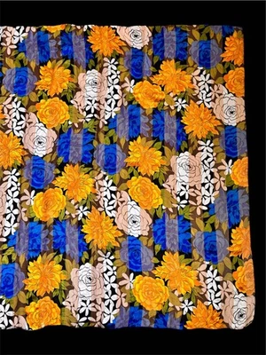 Bufanda grande francesa 100 % seda 120 cm flores rayas azul naranja usada de Japón Foto 1 de 4