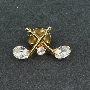 Vintage Crossed Golf Clubs Brooch Tie Tack Hat Lapel Pin Gold Tone Rhinestone - Picture 1 of 6