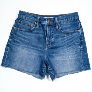 Pantalones cortos de jean Madewell tiro medio para mujer 25 azul denim elástico dobladillo crudo - Imagen 1 de 7