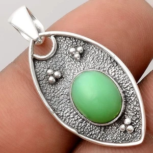 Crisoprasio Naturale - Australia Argento Sterling 925 Ciondolo Gioielli P-1524 - Foto 1 di 5