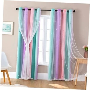 Curtains for Girls Bedroom, Window Ombre Curtains 2 Panel Sets, Unicorn Wall - Picture 1 of 8